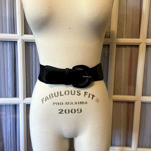 2X 3X Versatile Black Elastic and Faux Leather Belt 2.5" Wide 34"-50"+ Length